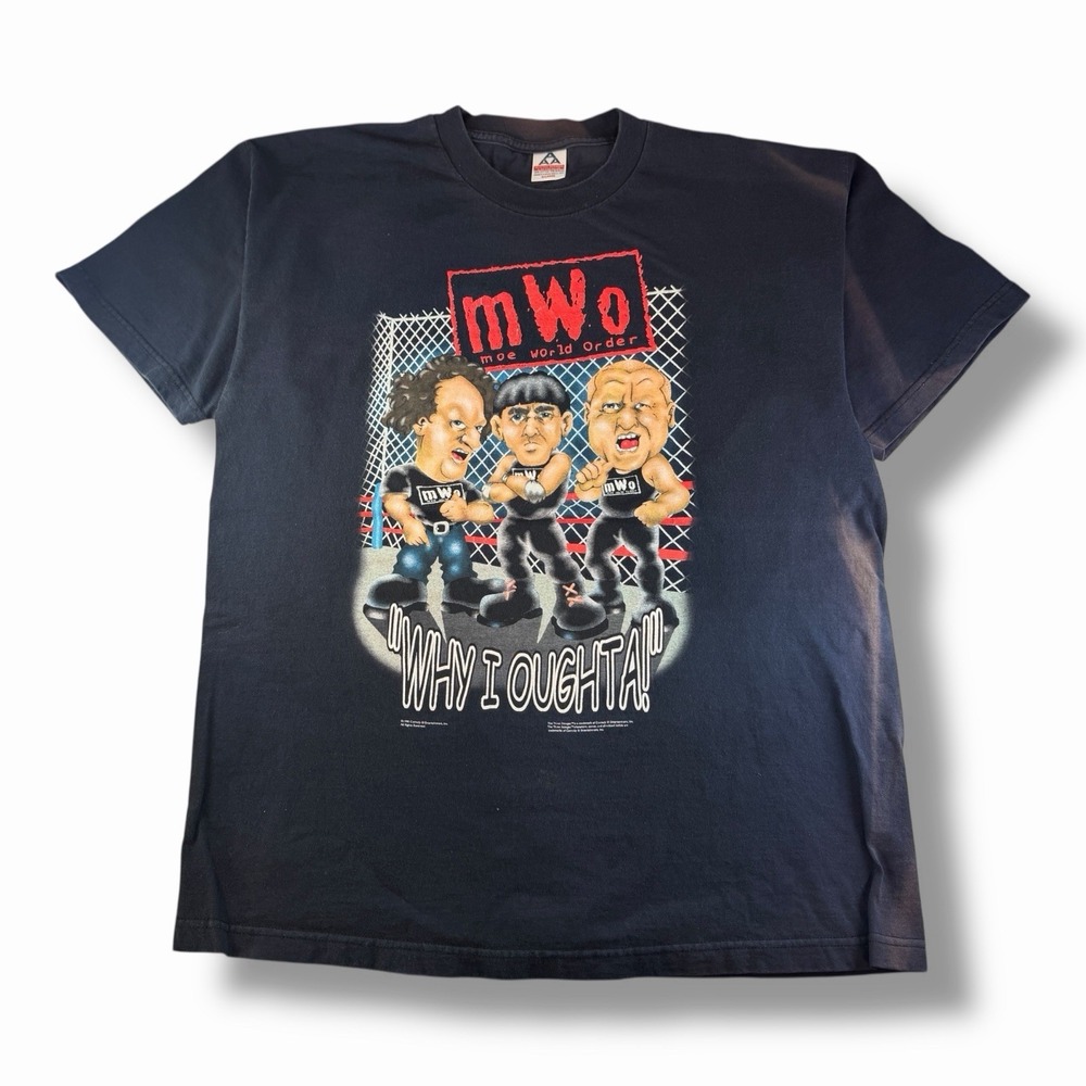 Vintage 1998 Three Stooges Moe World Order NWO Wrestling Parody Shirt Size XL